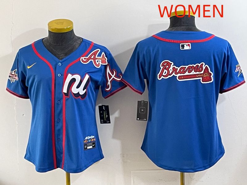 Women 2025 Atlanta Braves Blank Blue All star Nike MLB Jersey style 05->women mlb jersey->Women Jersey